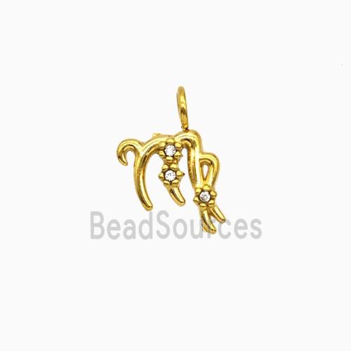 Stainless Steel Pendant Pave Rhinestone Zodiac Virgo Gold Plated