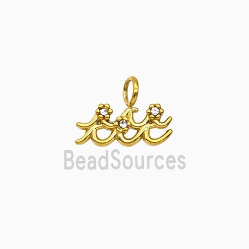 Stainless Steel Pendant Pave Rhinestone Zodiac Aquarius Gold Plated
