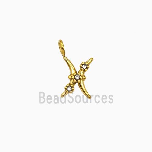 Stainless Steel Pendant Pave Rhinestone Zodiac Pisces Gold Plated