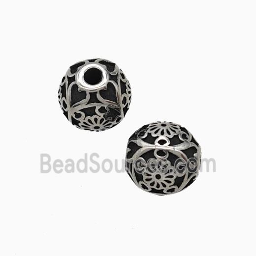 Stainless Steel Round Beads Antique Silver