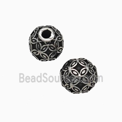Stainless Steel Round Beads Antique Silver
