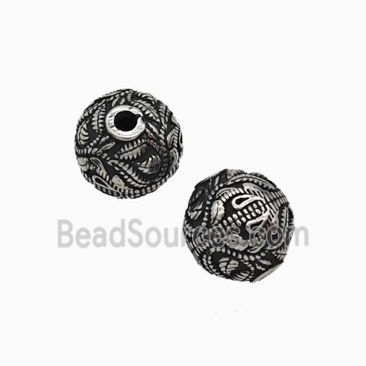 Stainless Steel Round Beads Antique Silver
