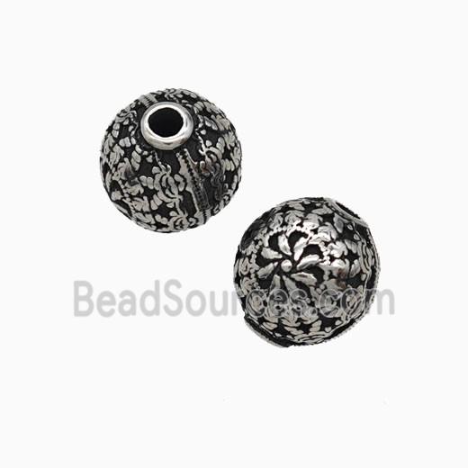 Stainless Steel Round Beads Antique Silver