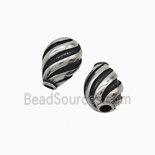 Stainless Steel Teardrop Beads Spiral Antique Silver