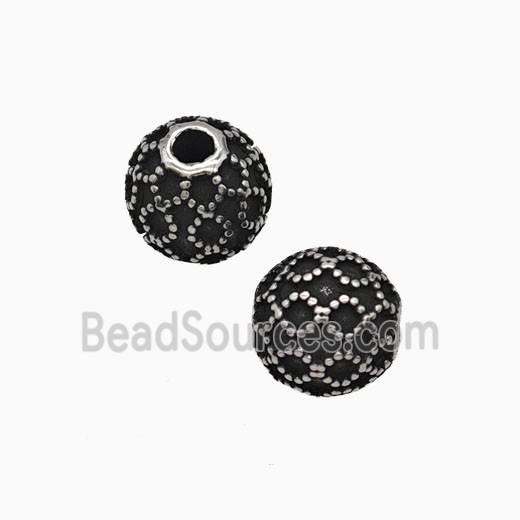 Stainless Steel Round Beads Antique Silver