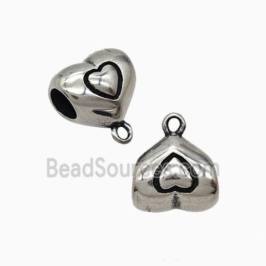 Stainless Steel Heart Bail Large Hole Antique Silver