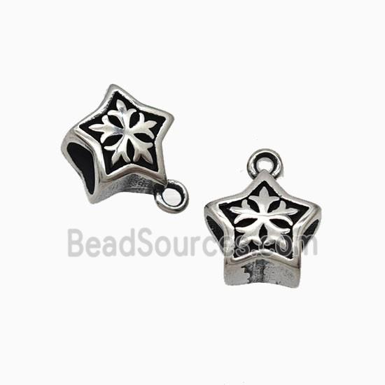 Stainless Steel Star Bail Large Hole Antique Silver