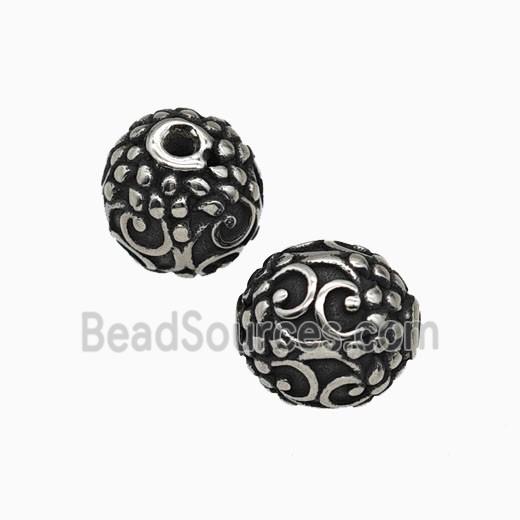 Stainless Steel Round Beads Antique Silver