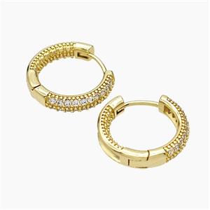 Copper Hoop Earrings Micropave Zirconia Gold Plated, approx 17mm dia