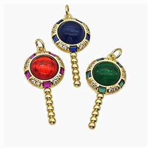 Copper Magicwand Pendant Pave Zirconia Resin Gold Plated Mixed, approx 15-30mm