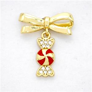 Copper Bowknot And Candy Pendant Pave Zirconia Gold Plated, approx 6-12mm, 7-17mm