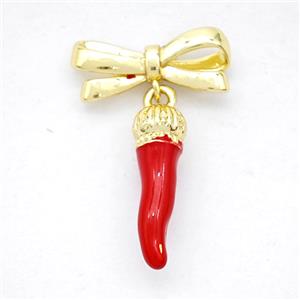Copper Bowknot And Chili Pendant Red Enamel Gold Plated, approx 6-15mm, 7-17mm