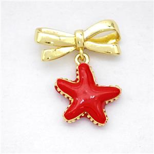 Copper Bowknot And Starfish Pendant Red Enamel Gold Plated, approx 13mm, 7-17mm