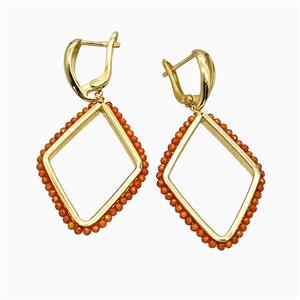 Copper Latchback Earrings Rhombus Crystal Glass Wire Wrapped Gold Plated, approx 26-36mm, 14-18mm