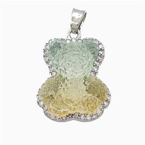 Resin Bear Copper Pendant Pave Zirconia Platinum Plated, approx 13-18mm
