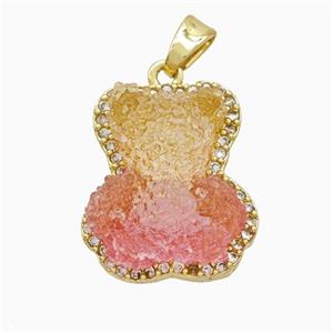 Copper Pendant Pave Zircon and Resin Bead, Gold Plated, approx 13-18mm