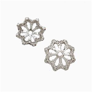Copper BeadCap Pave Zirconia Platinum Plated, approx 12mm