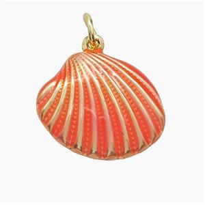 Copper Scallop Shell Pendant Pink Painted Gold Plated, approx 16-19mm
