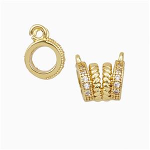 Copper Rings Pendant Pave Zirconia Circle 2loops Gold Plated, approx 8-10mm, 5mm hole