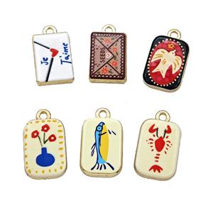 Alloy Rectangle Pendant Painted Gold Plated Mixed, approx 11-17mm