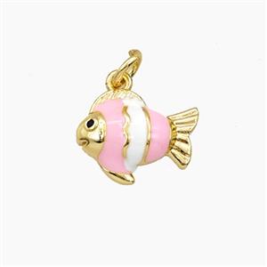 Copper Fish Pendant Pink Enamel Gold Plated, approx 11-14mm