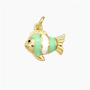 Copper Fish Pendant Green Enamel Gold Plated, approx 11-14mm