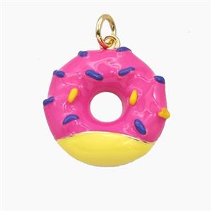 Copper Donut Pendant Pink Yellow Enamel Gold Plated, approx 18mm