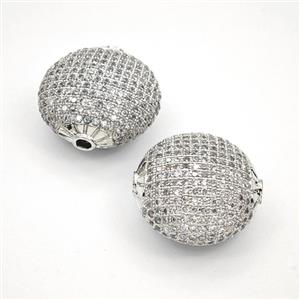 Copper Button Beads Pave Zirconia Platinum Plated, approx 25mm