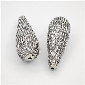 Copper Teardrop Beads Pave Zirconia Platinum Plated, approx 13-35mm