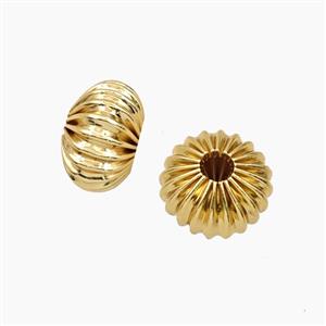 Copper Rondelle Beads Ribbed Gold Plated, approx 8x12mm