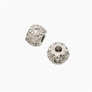 Copper Rondelle Beads With Flower Pave Zirconia Platinum Plated, approx 6mm