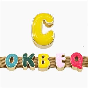 Copper Letter-C Beads Enamel Flat Hole Gold Plated, approx 9-14mm, 3-11mm hole
