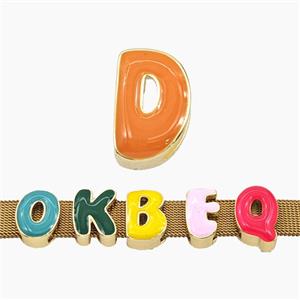 Copper Letter-D Beads Enamel Flat Hole Gold Plated, approx 9-14mm, 3-11mm hole