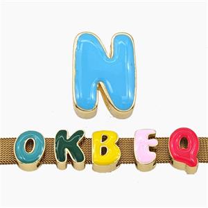 Copper Letter-N Beads Enamel Flat Hole Gold Plated, approx 9-14mm, 3-11mm hole