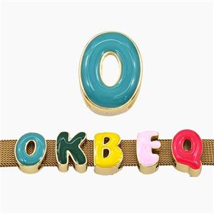 Copper Letter-O Beads Enamel Flat Hole Gold Plated, approx 9-14mm, 3-11mm hole