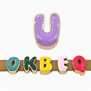 Copper Letter-U Beads Enamel Flat Hole Gold Plated, approx 9-14mm, 3-11mm hole