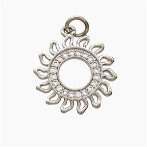 Copper Sun Pendant Pave Zirconia Platinum Plated, approx 17mm