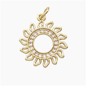 Copper Sun Pendant Pave Zirconia Gold Plated, approx 17mm
