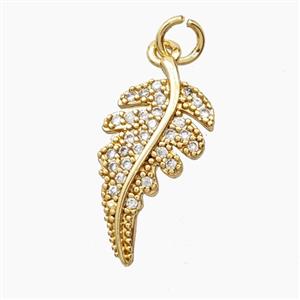 Copper Leaf Pendant Pave Zirconia Gold Plated, approx 11-21mm