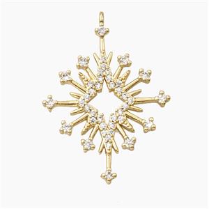 Copper Snowflake Pendant Pave Zirconia Sputnik Gold Plated, approx 27-35mm