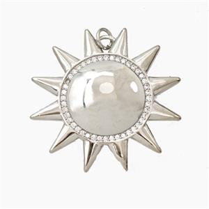 Copper Sun Pendant Pave Zirconia Platinum Plated, approx 35mm