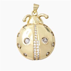 Copper Ladybug Pendant Pave Zirconia Gold Plated, approx 25-30mm