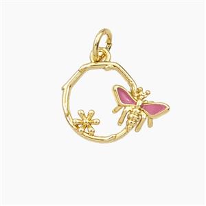 Copper Honeybee And Flower Pendant Enamel Gold Plated, approx 12.5mm