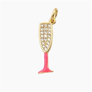 Wine Glass Charms Copper Pendant Pave Zirconia Enamel Cup Gold Plated, approx 5-17.5mm
