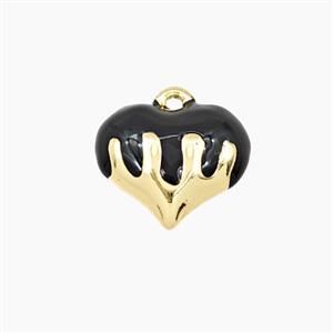 Copper Heart Pendant Black Enamel Gold Plated, approx 15mm