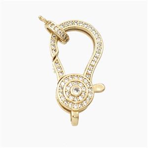 Copper Lobster Clasp Pave Zirconia Gold Plated, approx 14-26mm, 7.5mm dia