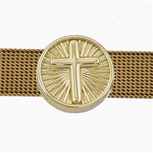 Copper Cross Beads Flat Hole Coin Gold Plated, approx 15.5mm, 3-11mm hole