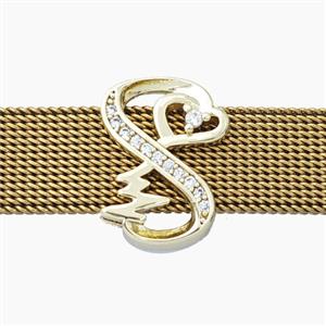 Copper Infinity Beads Pave Zirconia Flat Hole Heart Gold Plated, approx 12-16mm, 3-11mm hole