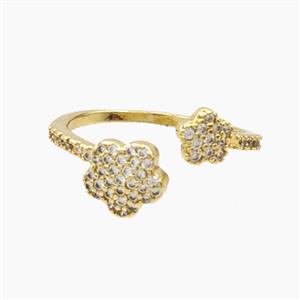 Copper Flower Rings Pave Zirconia Gold Plated, approx 6mm, 8mm, 18mm dia