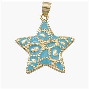 Copper Star Pendant Teal Enamel Bohemia Style Gold Plated, approx 26mm